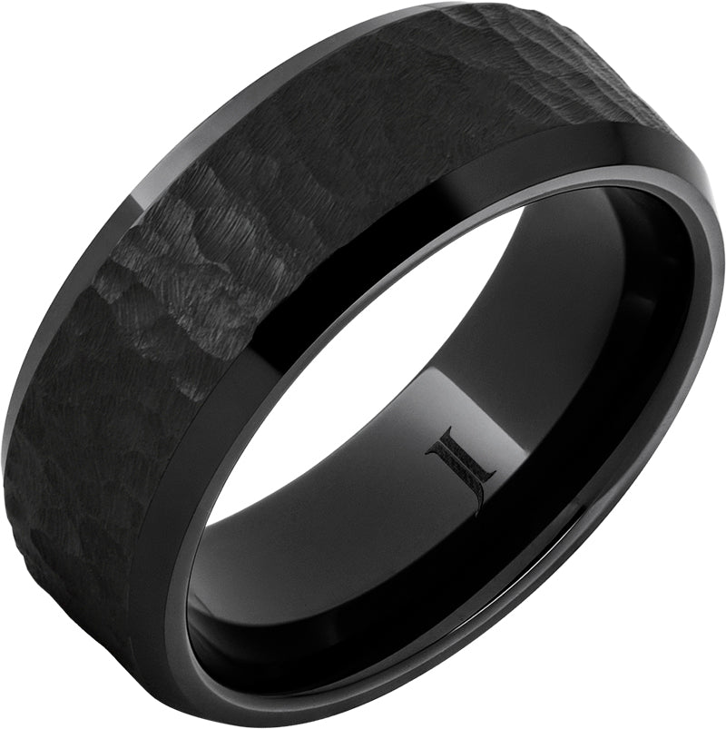 Black Diamond Ceramic™ - Beveled Ring With Moon Crater Finish