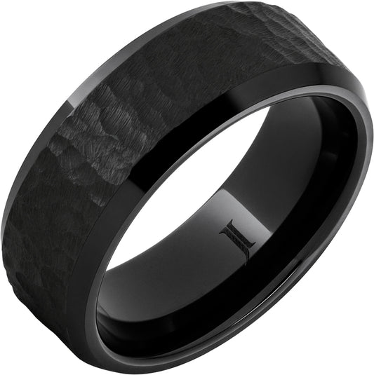 Black Diamond Ceramic™ - Beveled Ring With Moon Crater Finish