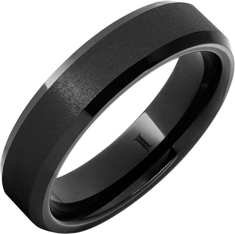 Black Diamond Ceramic™ Wedding Band with Stone Finish with Bright Edge 6mm