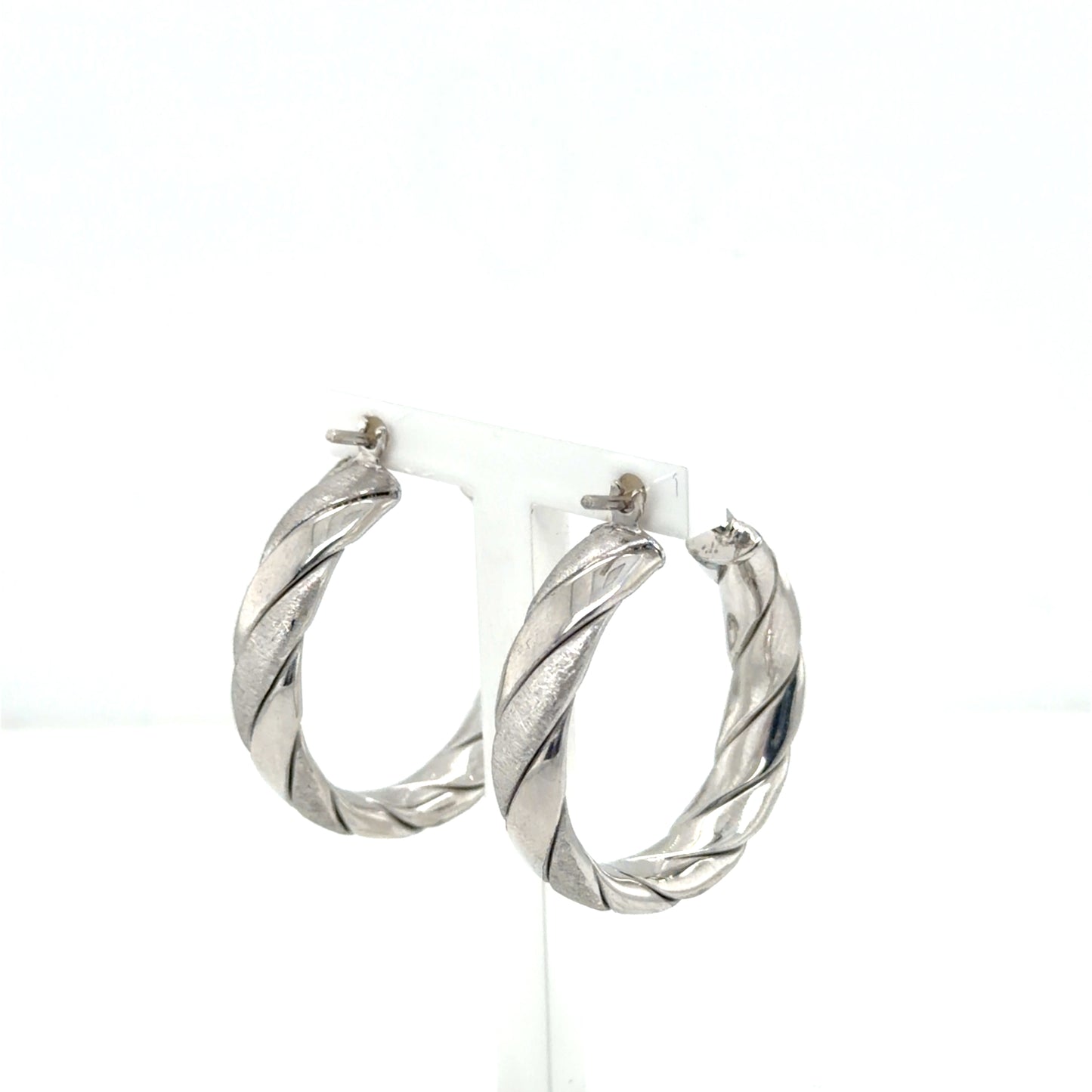 Sterling Silver Polished Brushed/Textured Hoop Earrings