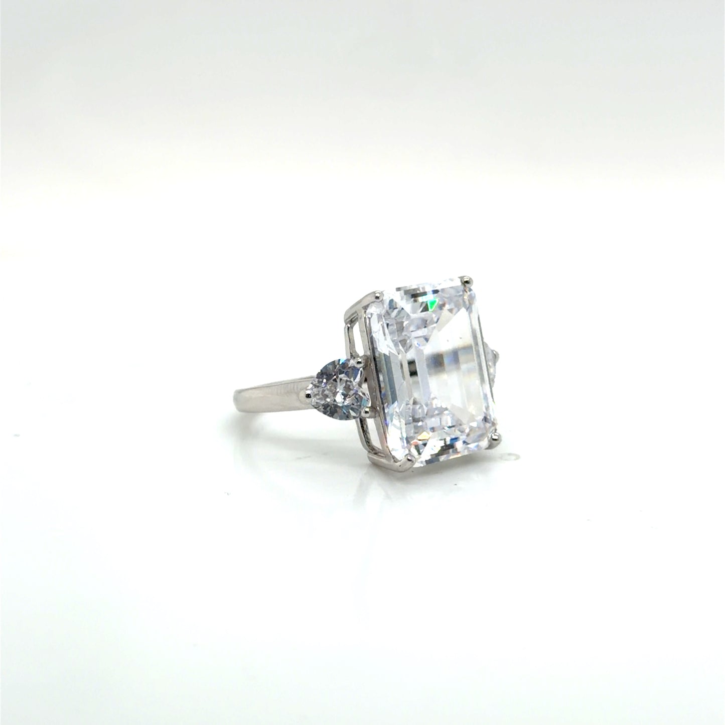 Sterling Silver Radiant Cut CZ Trinity Ring
