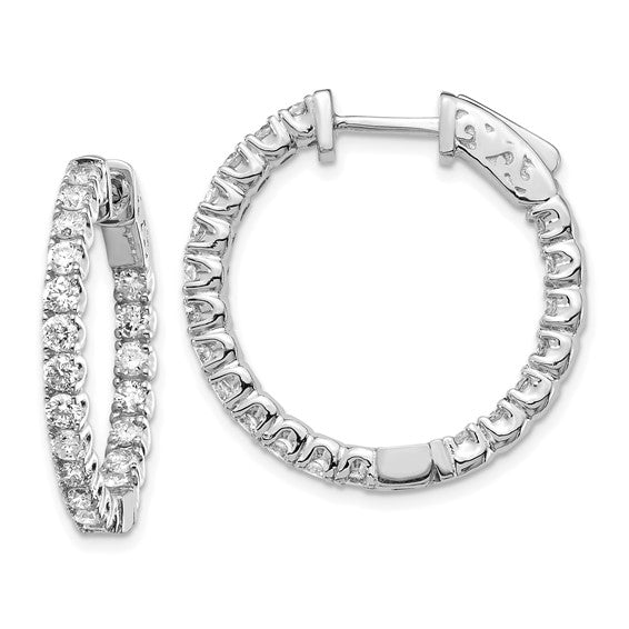 Inside Outside Round 14kty Diamond Hoop Earrings with Safety Latch Closure - 2.0ctw