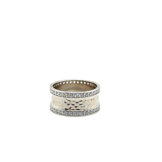 Sterling Silver CZ Polished And Textured Ring