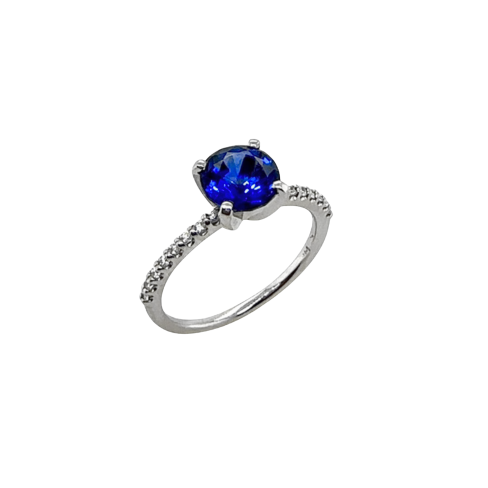 True To Me Sapphire & Diamond Ring, Lab Sapphire 1.25ct, LD 0.16ctw