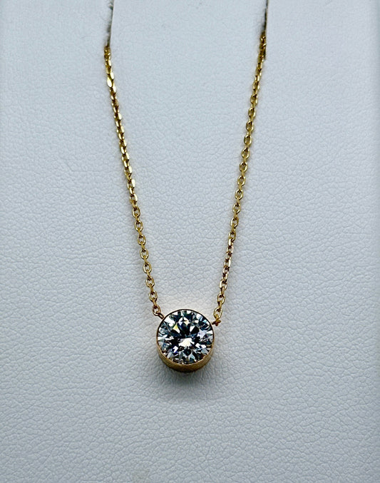 Necklace w/ Bezel pendant 14kty 18" chain