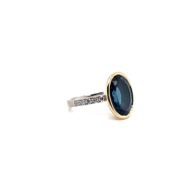 The High Road London Blue Blue Topaz & Diamond Two Tone Ring
