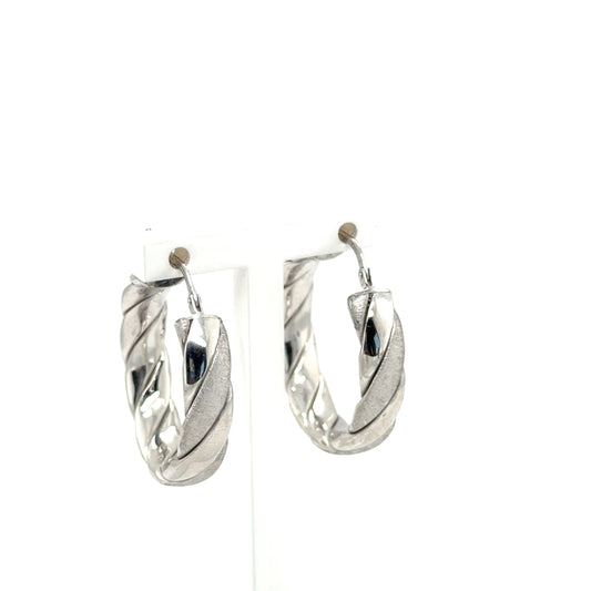 Sterling Silver Polished Brushed/Textured Hoop Earrings