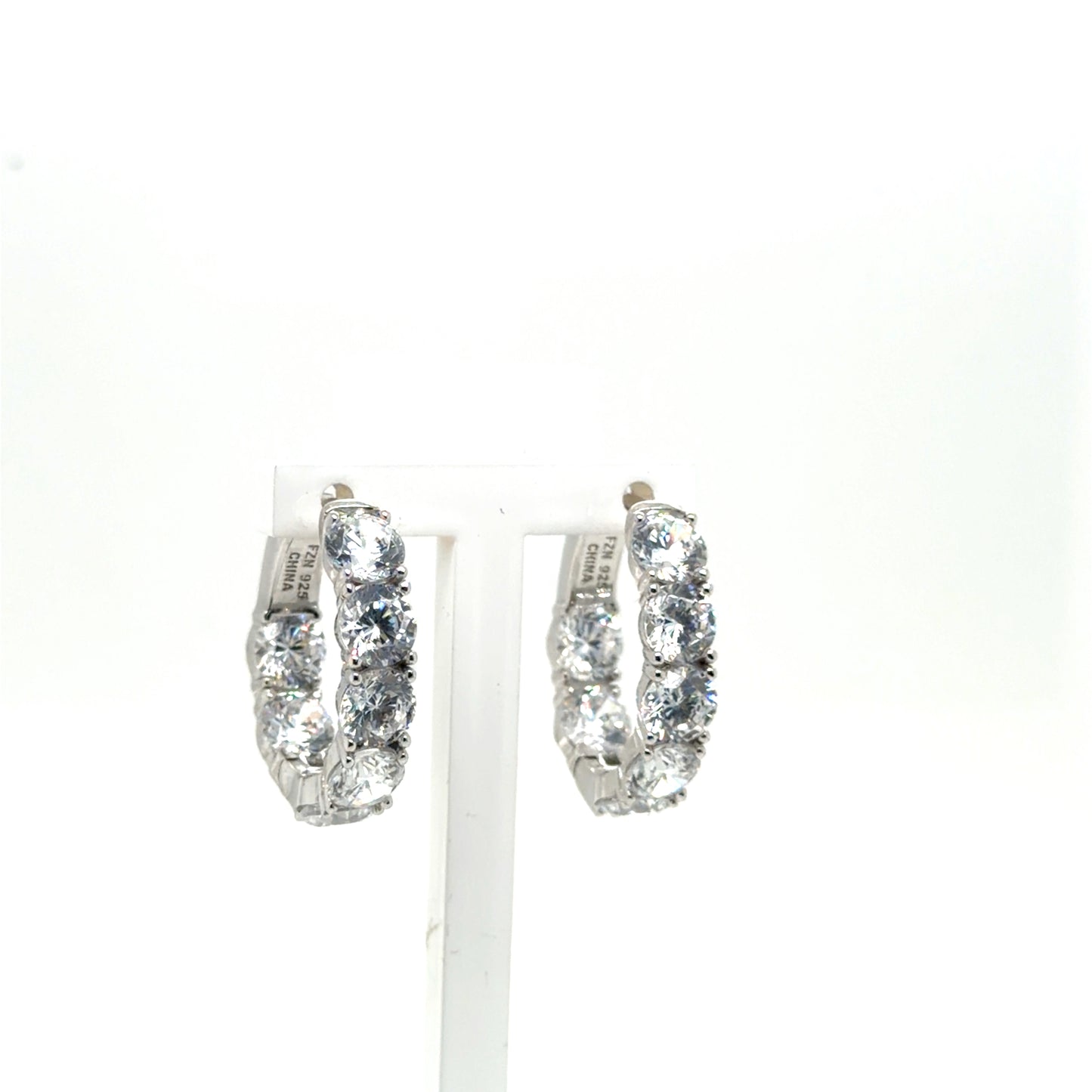 Sterling Silver Inside Outside CZ hoops with Latch Back