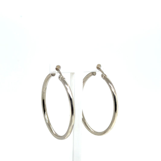 Sterling Silver Round Hoop Earrings - Rhodium plated 2mm