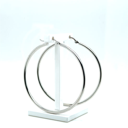 Sterling Silver Rhodium-plated 2mm Round Hoop Earrings