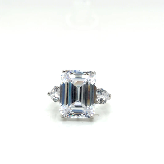 Sterling Silver Radiant Cut CZ Trinity Ring
