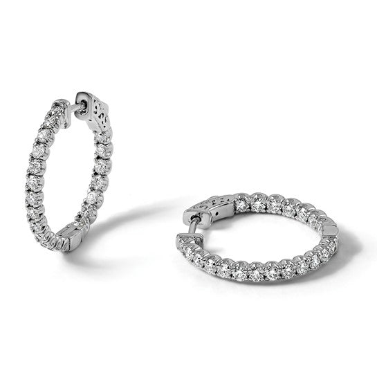 Inside Outside Round 14kty Diamond Hoop Earrings with Safety Latch Closure - 2.0ctw