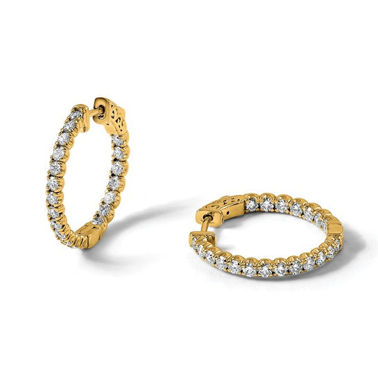 Inside Outside Round 14kty Diamond Hoop Earrings with Safety Latch Closure - 2.0ctw